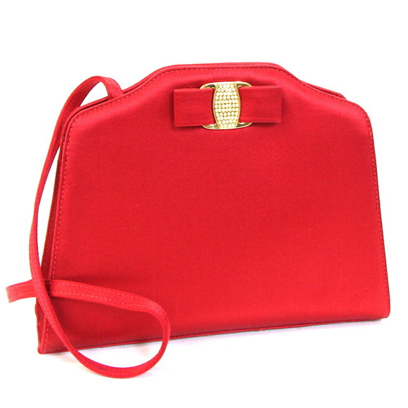 Salvatore Ferragamo Crossbody Satin Ribbon Red Bag Vara Shoulder - Picture 1 of 8